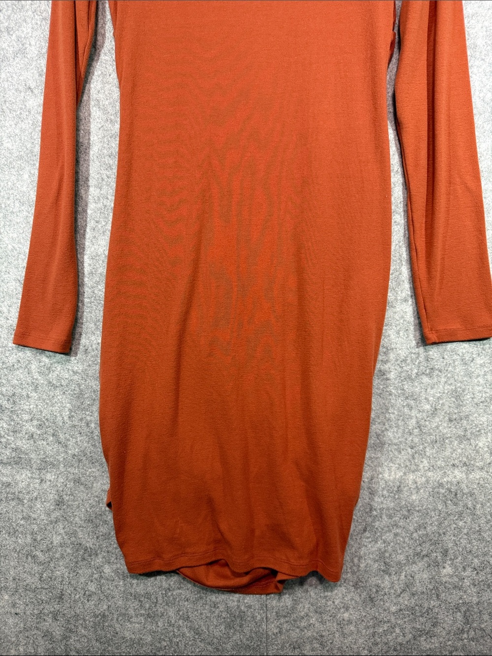 Ampersand Ave Midi Dress - Womens M - Rust Orange Long Sleeve Ruched Flattering - Picture 7 of 7